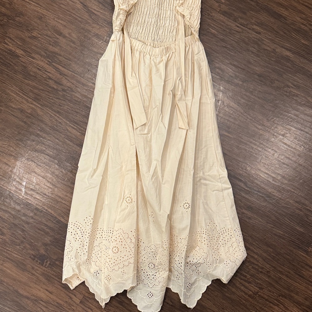 Cream Women’s Dress with Ruffled Sleeves - Picture 8 of 11